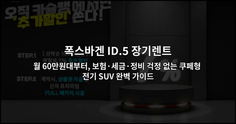 폭스바겐 ID.5 장기렌트 월 60만원대부터, 보험·세금·정비 걱정 없는 쿠페형 전기 SUV 완벽 가이드
